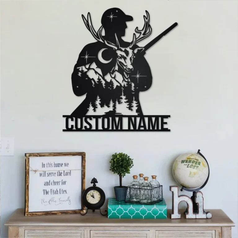 Custom Deer Hunter Metal Wall Art, Personalized Deer Hunter Name Sign Decoration For Room, Deer Hunter Home Decor, Custom Deer Hunter