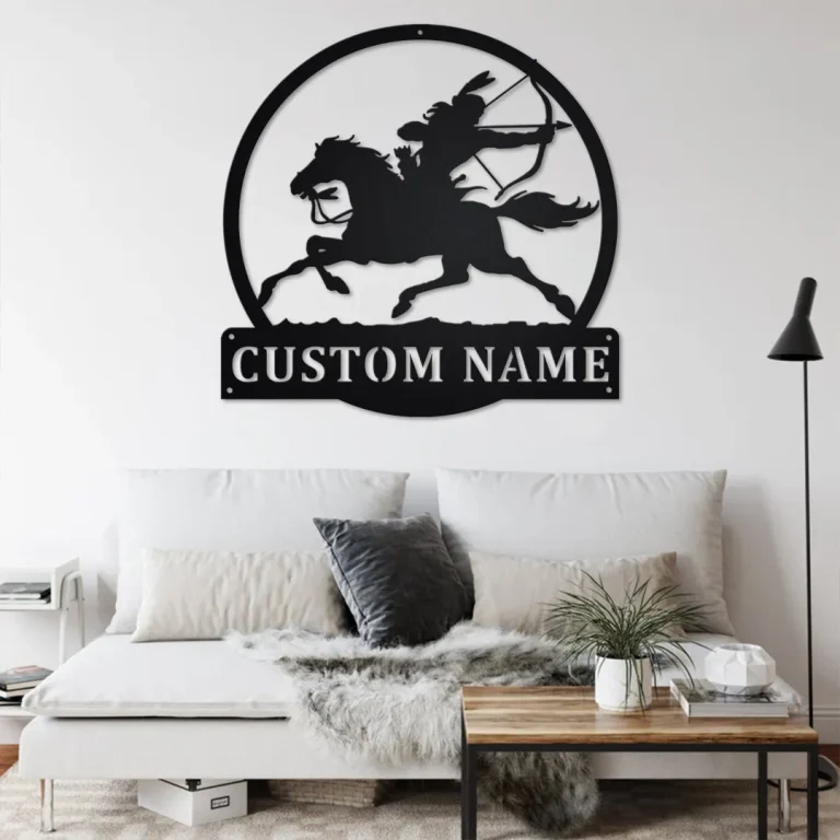 Custom Indian Riding A Horse Metal Wall Art, Personalized Indian Riding Name Sign Decoration For Room, Indian Riding Home Decor