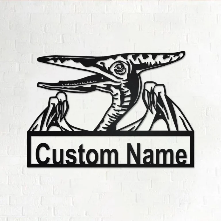 Custom Pterodactyl Dinosaur Metal Wall Art, Personalized Pterodactyl Dinosaur Name Sign Decoration For Room, Pterodactyl Dinosaur Home Decor