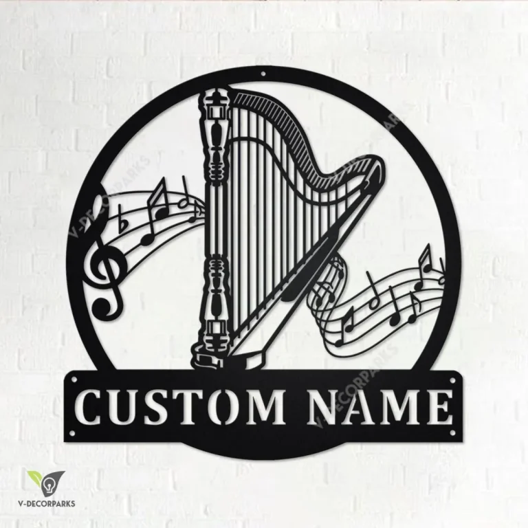 Custom Harp Musical Metal Wall Art, Personalized Harp Musical Name Sign Decoration For Room, Harp Musical Home Decor, Custom Harp Musical