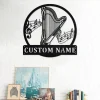 Custom Harp Musical Metal Wall Art, Personalized Harp Musical Name Sign Decoration For Room, Harp Musical Home Decor, Custom Harp Musical