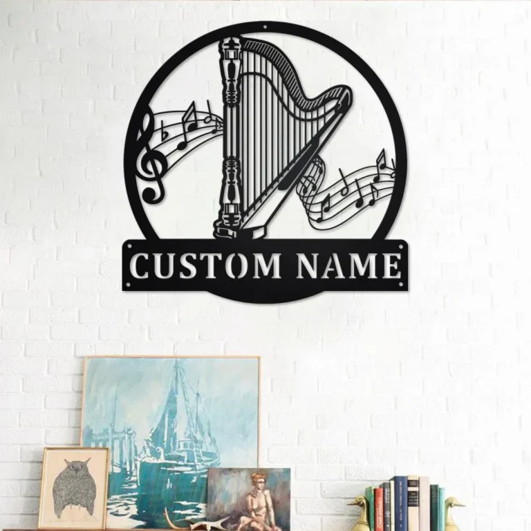 Custom Harp Musical Metal Wall Art, Personalized Harp Musical Name Sign Decoration For Room, Harp Musical Home Decor, Custom Harp Musical