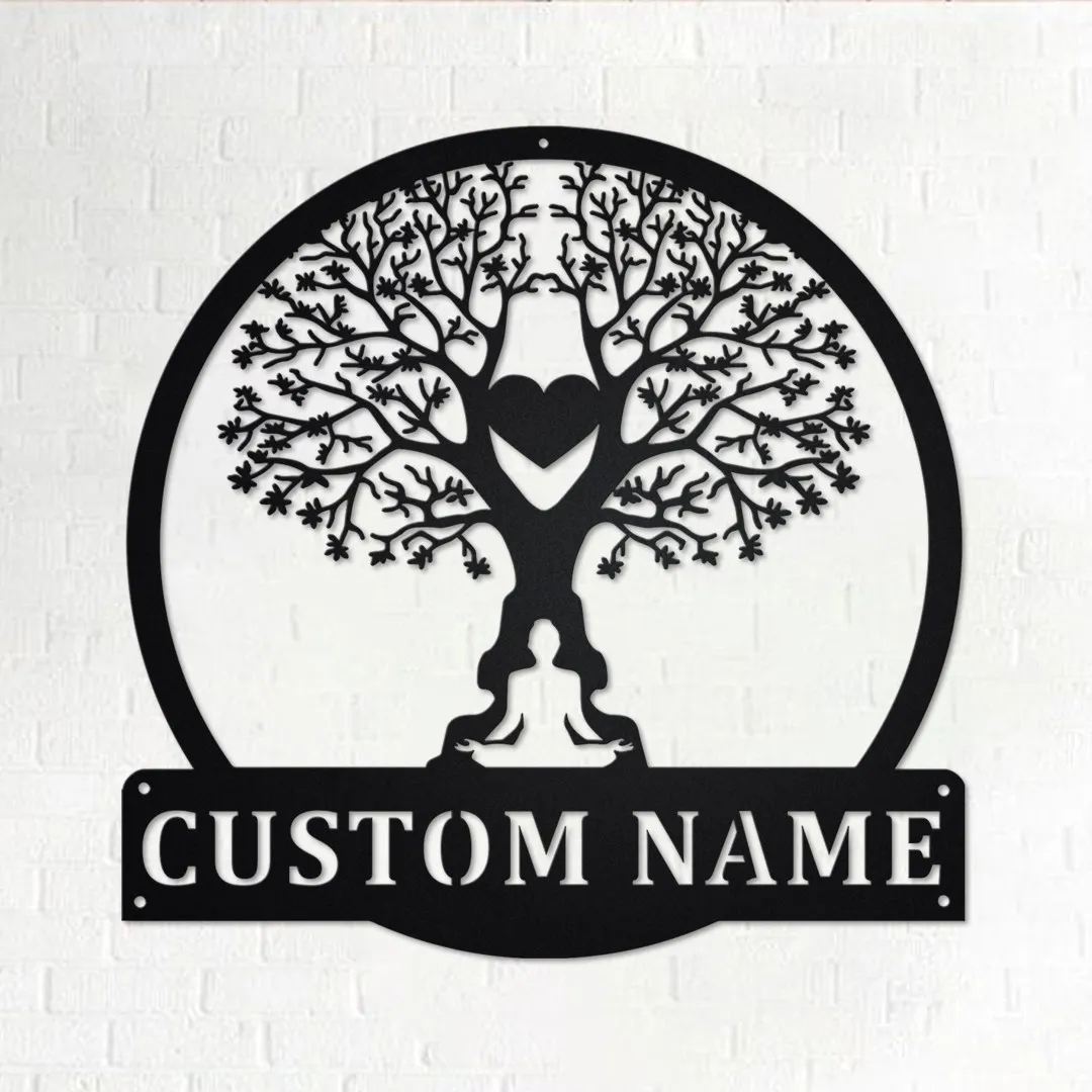 il_fullxfull.3468477747_e07l.webp Custom Tree Namaste Heart Metal Wall Art, Personalized Tree Namaste Name Sign Decoration For Room, Tree Namaste Home Decor, Custom Namaste