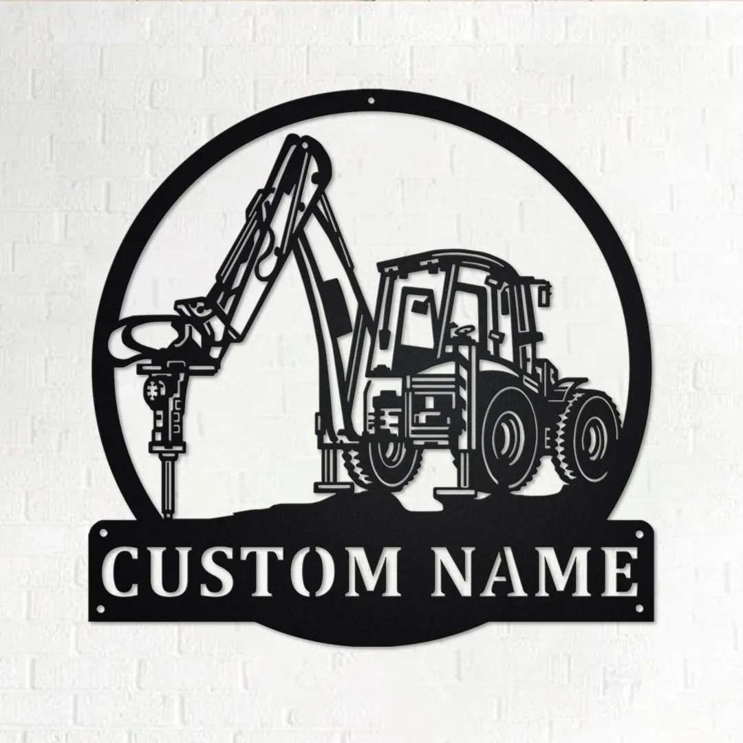 il_fullxfull.3469749222_bs2h.webp Custom Excavator Jack Hammer Metal Wall Art, Personalized Excavator Jack Hammer Name Sign Decoration For Room, Excavator Home Decor