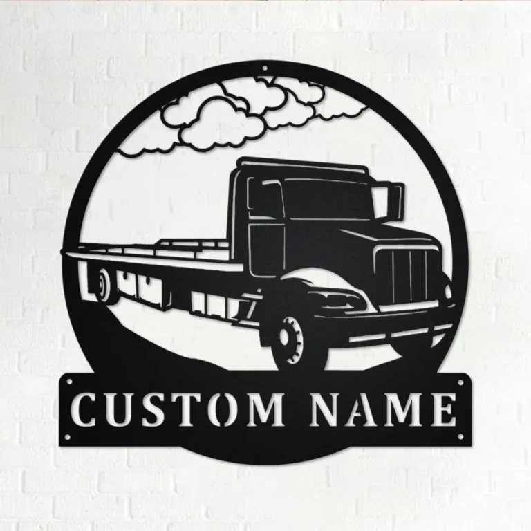 Custom Flat Bed Tow Truck Metal Wall Art, Personalized Truck Driver Name Sign Decoration For Room, Bed Semi Truck Home Decor, Custom Truck