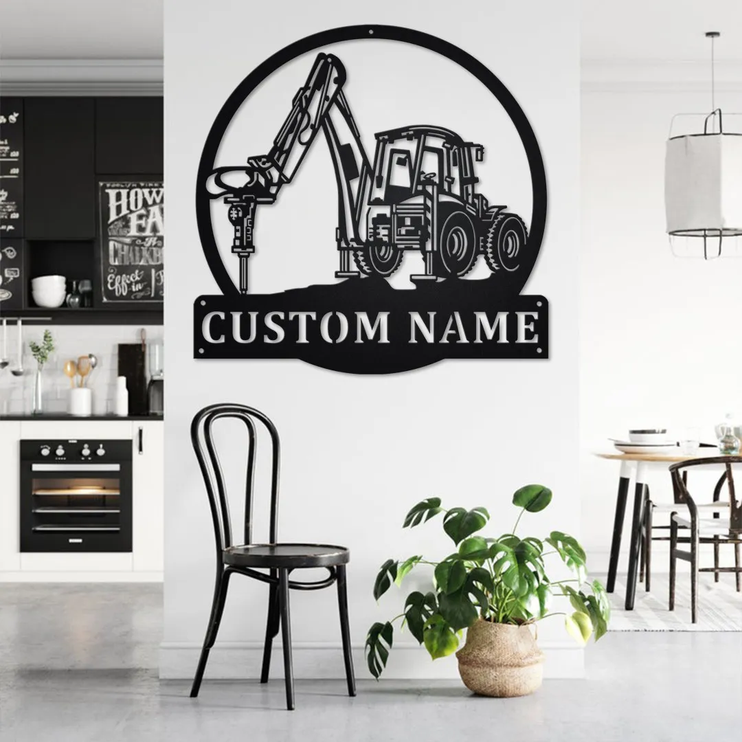 il_fullxfull.3517406437_504v.webp Custom Excavator Jack Hammer Metal Wall Art, Personalized Excavator Jack Hammer Name Sign Decoration For Room, Excavator Home Decor