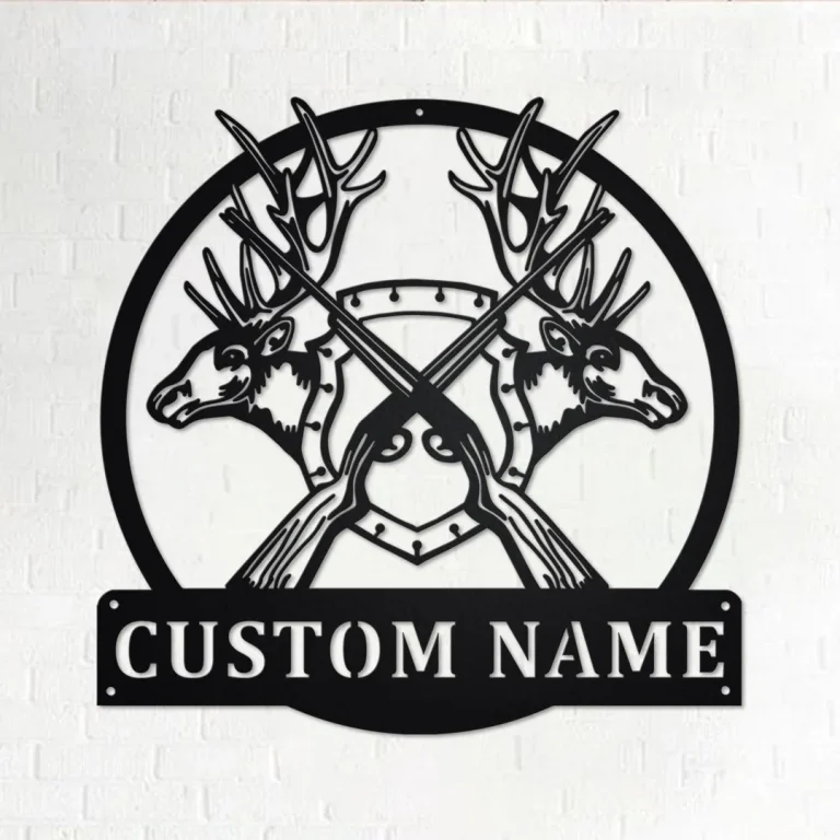 Custom Elk Heads And Crossed Metal Wall Art, Personalized Elk Hunter Name Sign Decoration For Room, Elk Hunting Metal Home Decor, Custom Elk