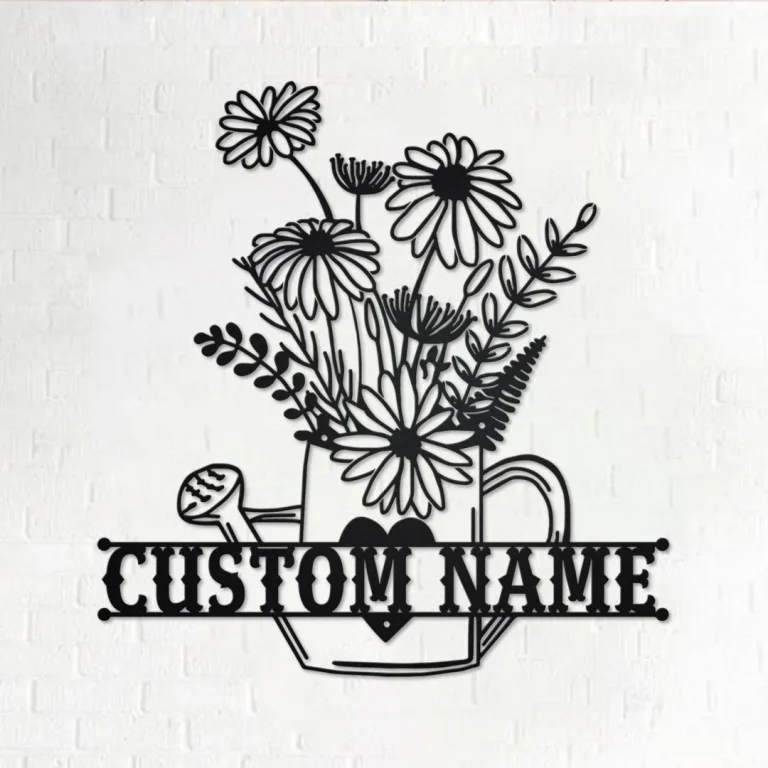 Custom Floral Frame Metal Wall Art, Personalized Floral Frame Name Sign ...