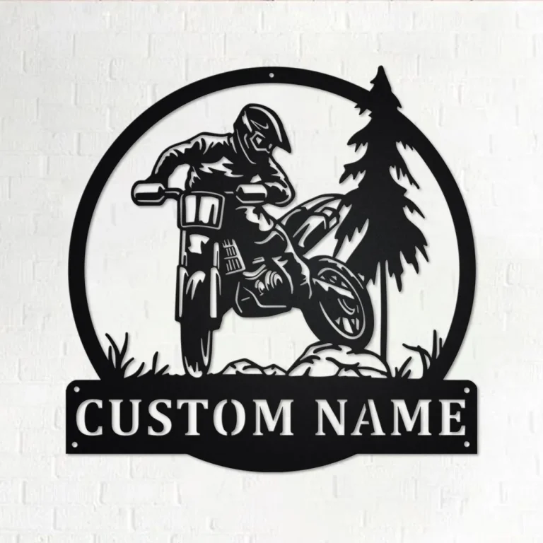 Custom Motocross Rider Metal Wall Art, Personalized Biker Name Sign Decoration For Room, Motorcycle Metal Home Decor, Custom Motocross Rider