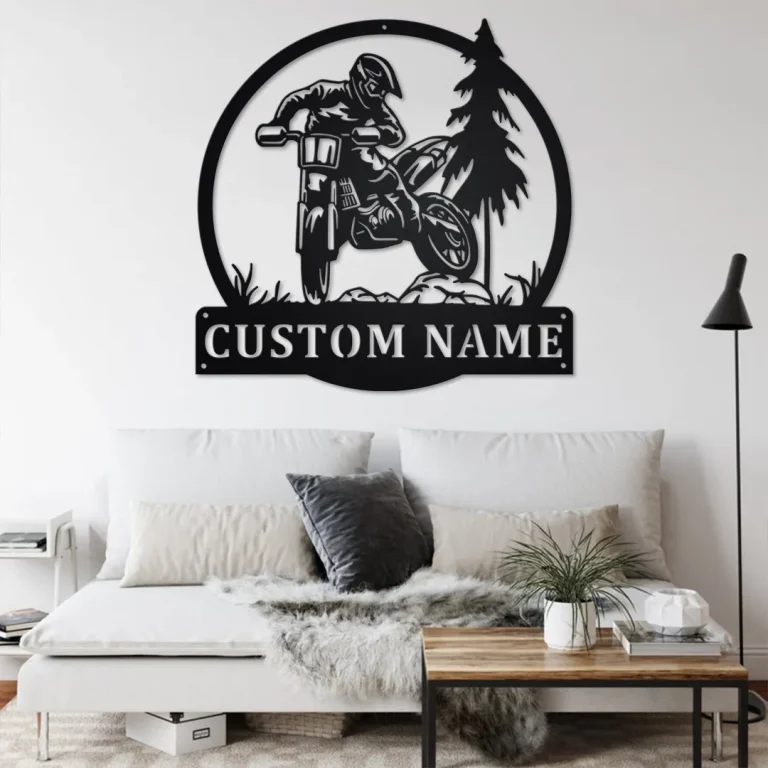 Custom Motocross Rider Metal Wall Art, Personalized Biker Name Sign Decoration For Room, Motorcycle Metal Home Decor, Custom Motocross Rider