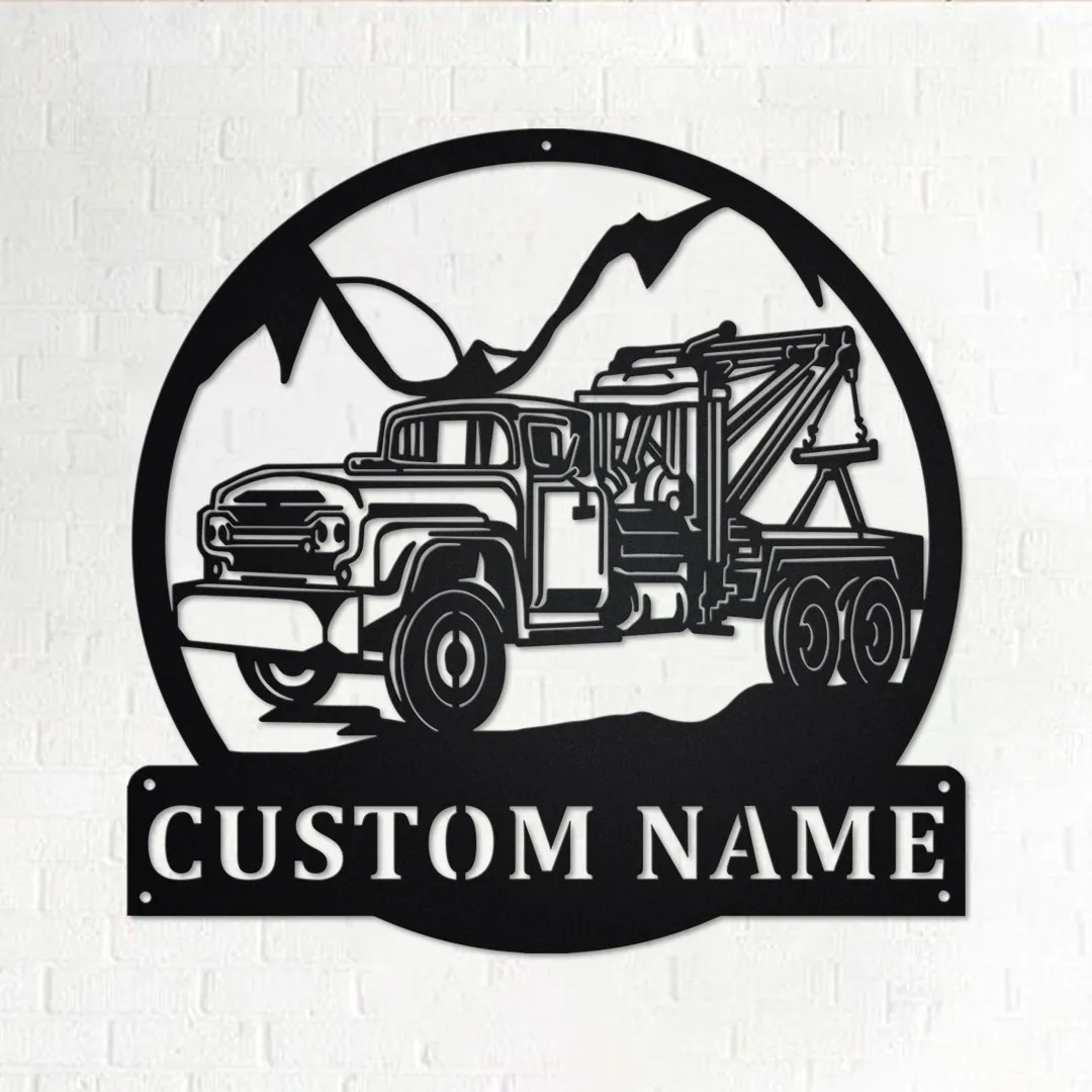 il_fullxfull.3535080850_ml8y.webp Custom Tow Truck Metal Wall Art, Personalized Tow Truck Name Sign Decoration For Room, Tow Truck Metal Home Decor, Custom Tow Truck