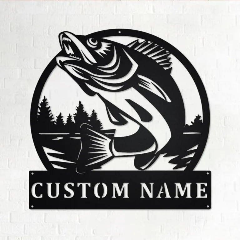 Custom Walleye Fishing Metal Wall Art, Personalized Walleye Fisher Name Sign Decoration For Room, Walleye Fishing Metal Home Decor, Walleye