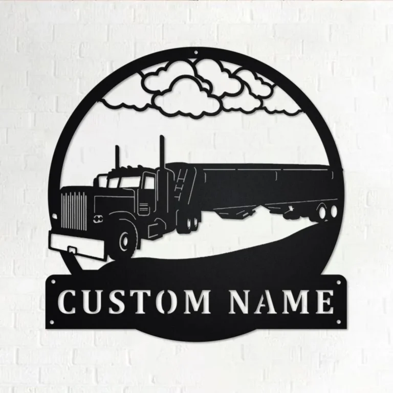 Custom Hopper Trailer Truck Metal Wall Art, Personalized Truck Driver Name Sign Decoration For Room, Hopper Trailer Truck Home Decor