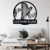 Custom Musical Instrument Harp Metal Wall Art, Personalized Harp Teacher Name Sign Decoration For Room, Harp Home Decor, Custom Harp