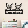 Custom Two French Bulldog Metal Wall Art, Personalized Two French Bulldog Name Sign Decoration For Room, French Bulldog Metal Home Decor