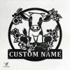 Custom Floral Cow Farm Metal Wall Art, Personalized Cow Farm Name Sign Decoration For Room, Cow Farm Metal Home Decor, Custom Floral Cow
