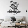 Custom Floral Frame Metal Wall Art, Personalized Floral Frame Name Sign Decoration For Room, Floral Frame Metal Home Decor, Floral Frame