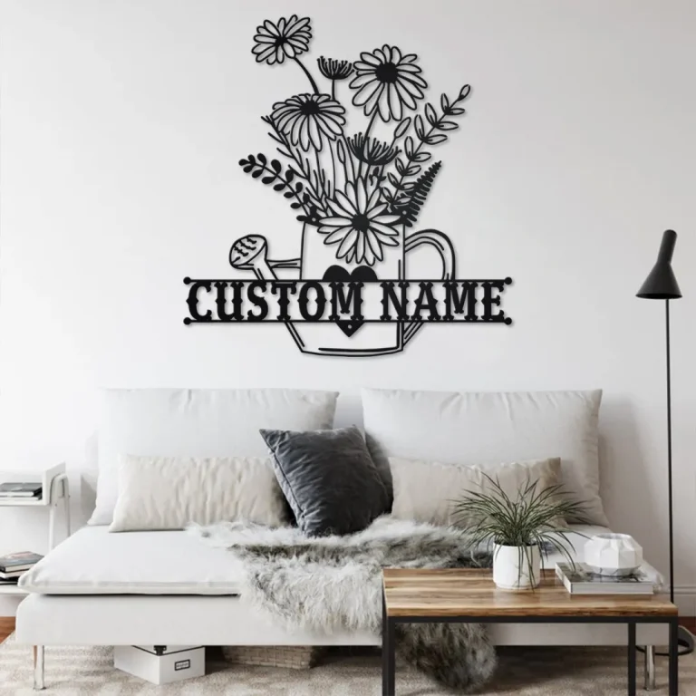 Custom Floral Frame Metal Wall Art, Personalized Floral Frame Name Sign ...