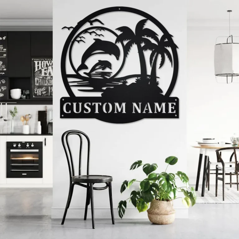 Custom Dolphin Scene Sunset Metal Wall Art, Personalized Dolphin Name Sign Decoration For Room, Dolphin Home Decor, Custom Dolphin, Dolphin
