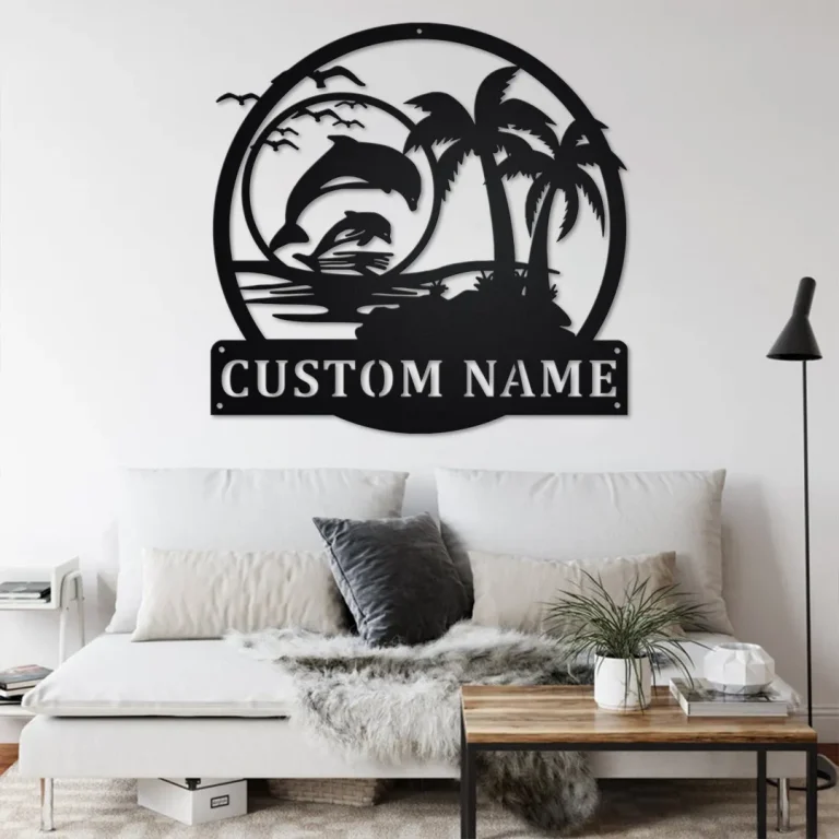Custom Dolphin Scene Sunset Metal Wall Art, Personalized Dolphin Name Sign Decoration For Room, Dolphin Home Decor, Custom Dolphin, Dolphin