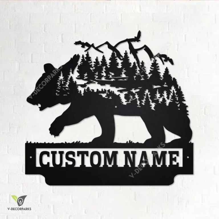 Custom Forest Mountain Bear Metal Wall Art, Personalized Bear Name Sign Decoration For Room, Bear Home Decor, Custom Bear, Bear Animal Lover