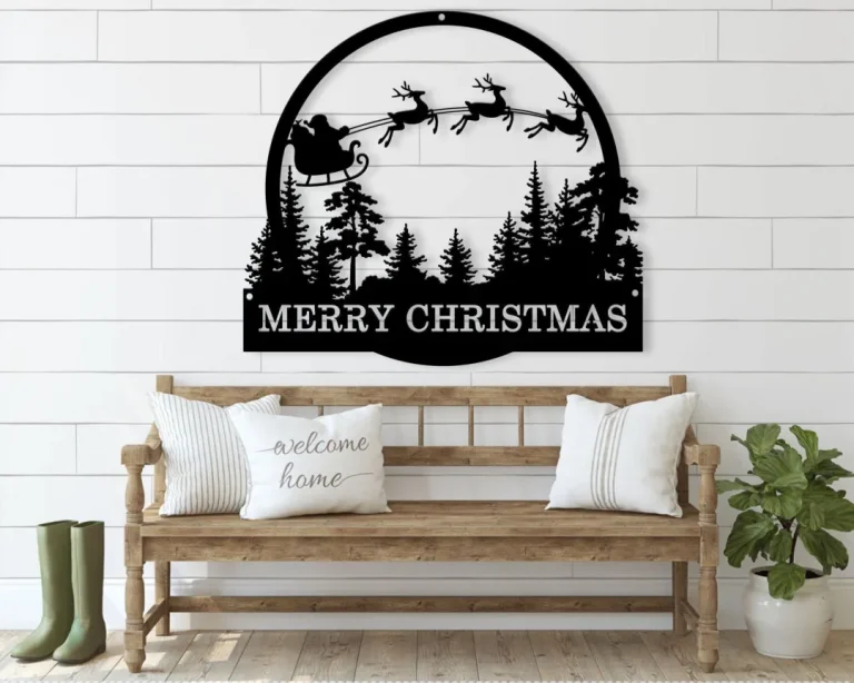 Christmas Metal Sign - Merry Christmas - Christmas Decor - Santa Metal Decor - Welcome Sign - Family Room Sign - Sister's Gift -winter Decor