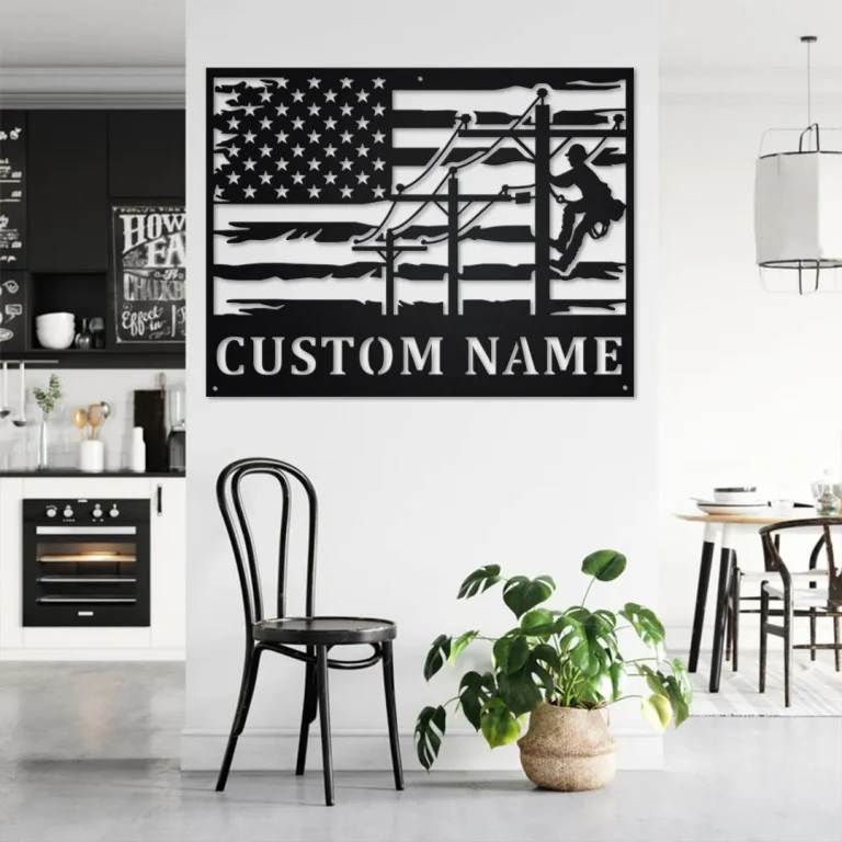 Custom Lineman Usa Flag Round Metal Wall Art, Personalized Lineman Name Sign Decoration For Room, Lineman Home Decor, Custom Lineman,lineman