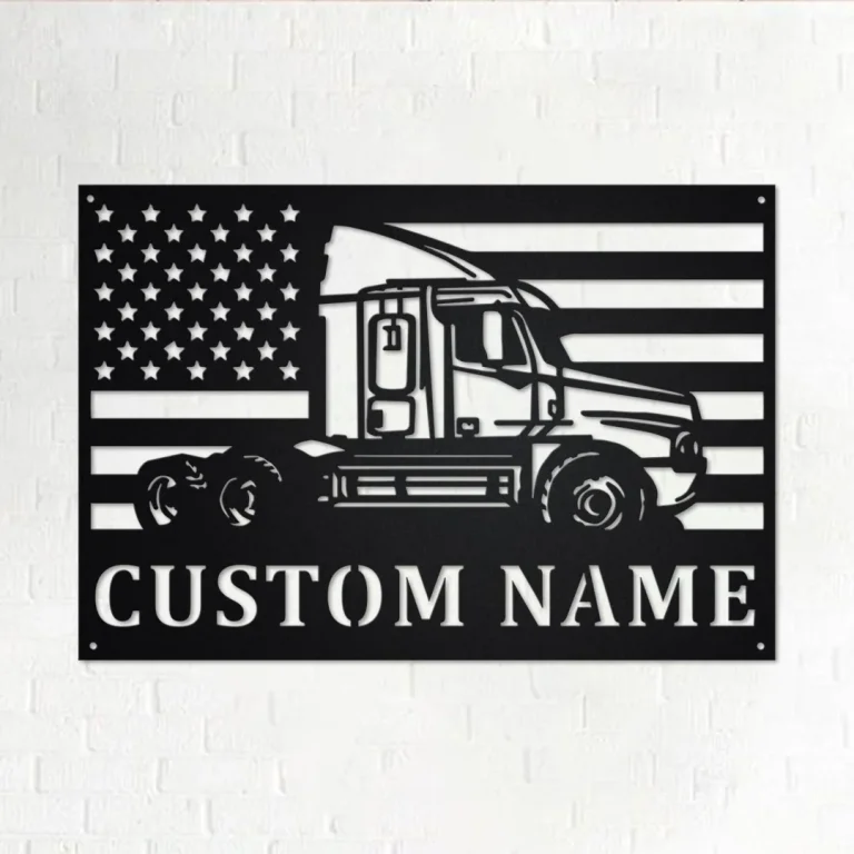 Custom Us Flag Semi Truck Metal Wall Art, Personalized Semi Truck Name Sign Decoration For Room, Semi Truck Home Decor, Custom Semi Truck