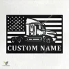 Custom Us Flag Semi Truck Metal Wall Art, Personalized Semi Truck Name Sign Decoration For Room, Semi Truck Home Decor, Custom Semi Truck