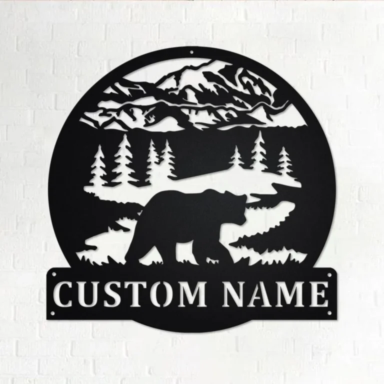 Custom Rustic Bear Mountain Scene Metal Wall Art, Personalized Bear Name Sign Decoration For Room, Bear Home Decor, Custom Bear, Bear Animal