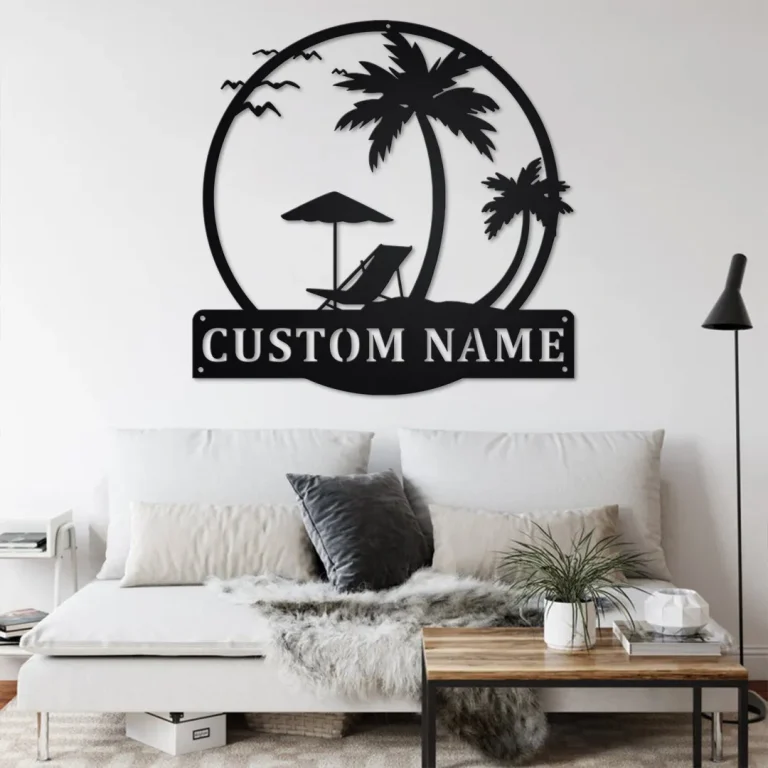 Custom Sunset Beach Metal Wall Art, Personalized Sunset Beach Name Sign Decoration For Room, Sunset Beach Home Decor, Custom Sunset Beach