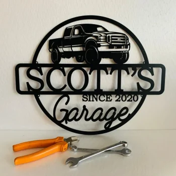 Personalized Metal Name Garage Sign Custom Plaque Wall Art Housewarming Est Year Man Cave Dad's Gift Mechanic Workshop American Car Pickup
