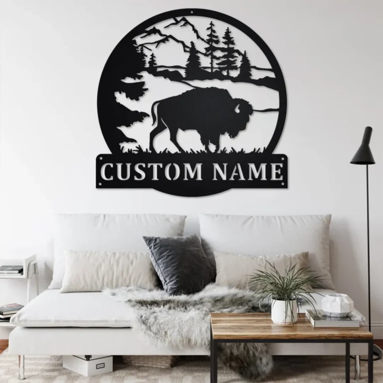 Custom American Bison Metal Wall Art, Personalized Bison Name Sign Decoration For Room, American Bison Home Decor, Custom American Bison