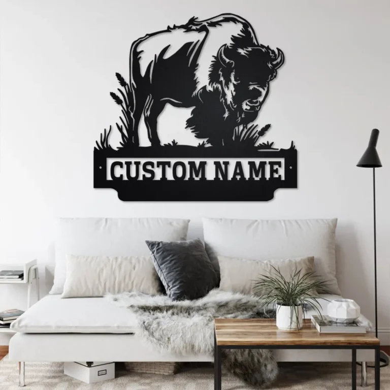 Custom Bison Buffalo Metal Wall Art, Personalized Bison Buffalo Name Sign Decoration For Room, Bison Buffalo Home Decor,custom Bison Buffalo