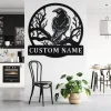 Custom Black Crow Sitting Night On Tree Metal Wall Art, Personalized Black Crow Name Sign Decoration For Room, Black Crow Home Decor