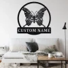 Custom Butterfly Skull Metal Wall Art, Personalized Butterfly Name Sign Decoration For Room, Butterfly Home Decor, Custom Butterfly Skull