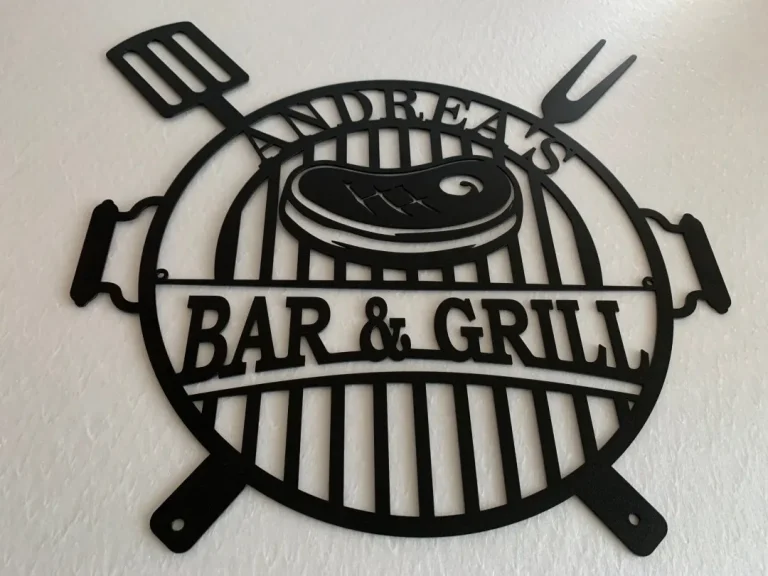 Personalized Bar & Grill Name Sign Metal Wall Art Custom Barbecue Plaque Outdoor Kitchen Decor Home Bar Hanging Sign Housewarming Gift Bbq