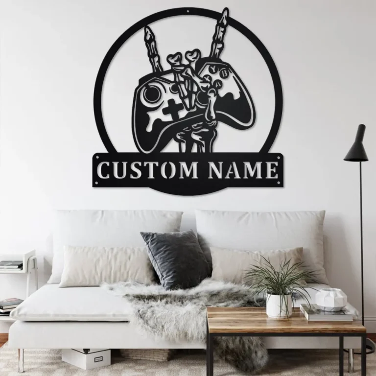 Custom Gamer Skeleton Metal Wall Art, Personalized Gamer Name Sign Decoration For Room, Gamer Home Decor, Custom Gamer Skeleton, Gamer Lover