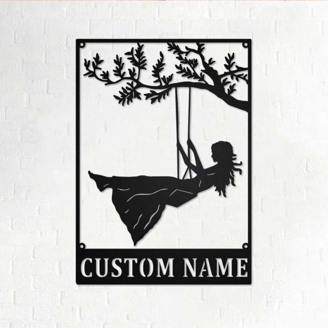 il_fullxfull.3626044245_7qia.webp Custom Girl On A Swing Metal Wall Art, Personalized Girls Name Sign Decoration For Room, Girl On A Swing Home Decor, Custom Girls Swing