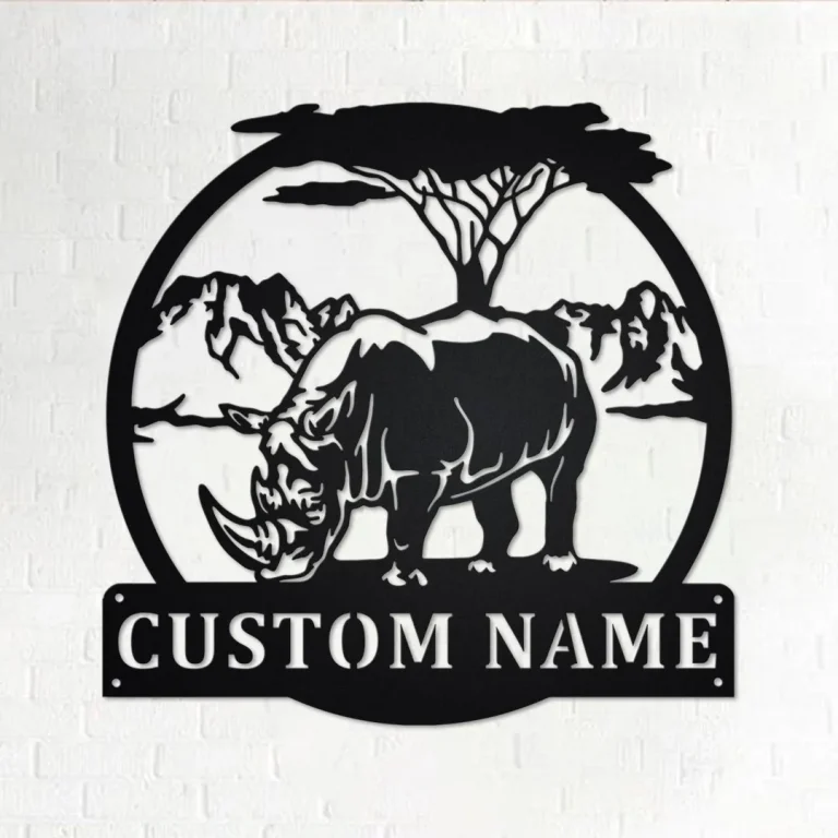 Custom Rhinoceros Metal Wall Art, Personalized Rhinoceros Name Sign Decoration For Room, Rhinoceros Home Decor, Custom Rhinoceros
