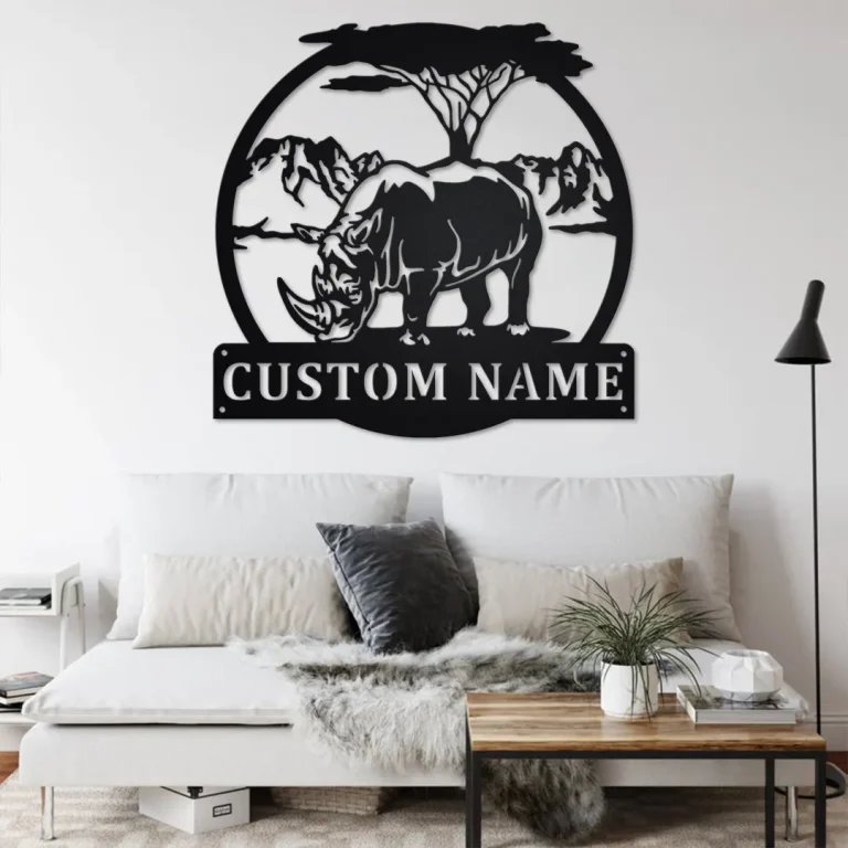 Custom Rhinoceros Metal Wall Art, Personalized Rhinoceros Name Sign Decoration For Room, Rhinoceros Home Decor, Custom Rhinoceros