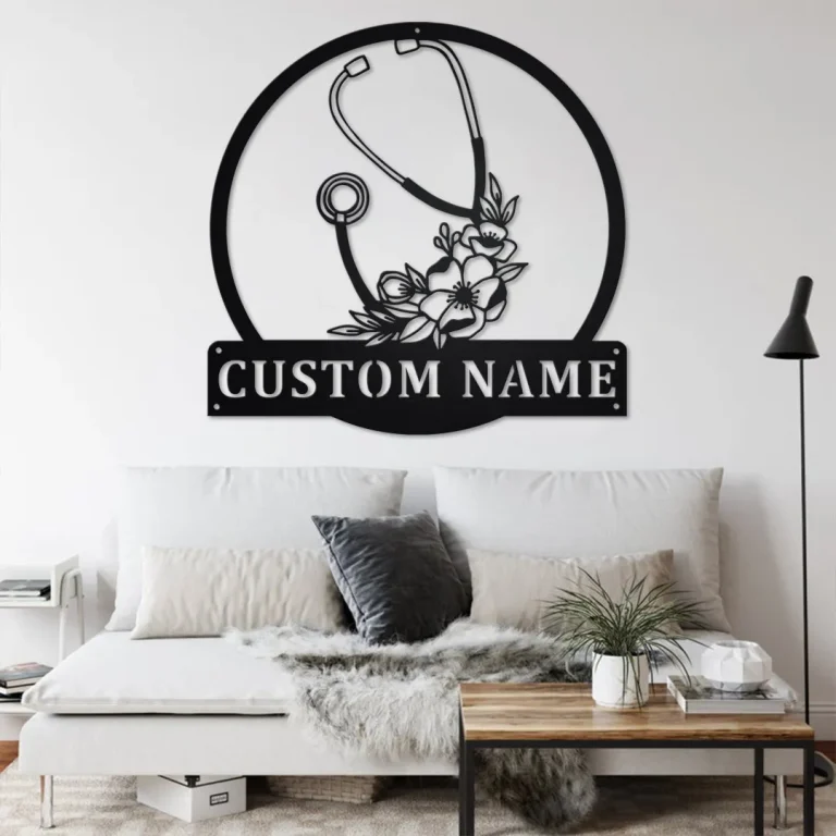 Custom Stethoscope Floral Metal Wall Art, Personalized Stethoscope Name Sign Decoration For Room, Stethoscope Home Decor, Custom Stethoscope