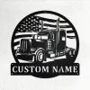 Custom Us Flag Semi-trailer Truck Metal Wall Art, Personalized Semi Truck Name Sign Decoration For Room, Semi Truck Home Decor,custom Truck