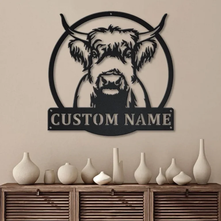 Personalized Highland Cow Monogram Metal Sign Art Custom Highland Cow Metal Sign, Cow Lover Farm Decoration For Living Room