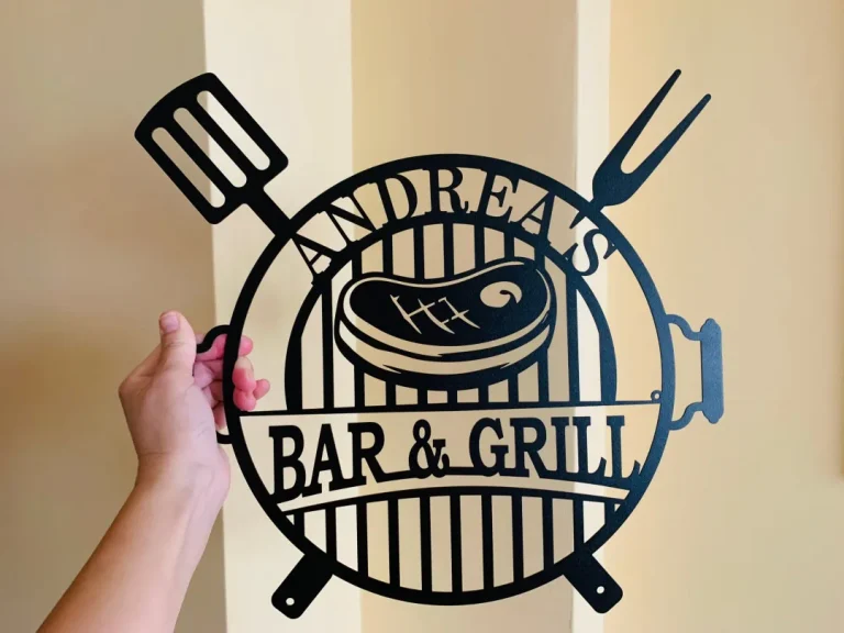 Personalized Bar & Grill Name Sign Metal Wall Art Custom Barbecue Plaque Outdoor Kitchen Decor Home Bar Hanging Sign Housewarming Gift Bbq