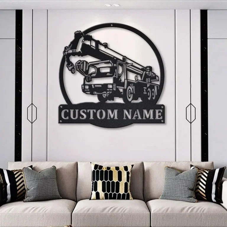 Personalized Crane Truck Monogram Metal Sign Art, Custom Crane Truck Metal Wall Art, Housewarming Outdoor Metal Sign