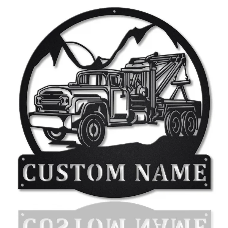 Personalized Tow Truck Monogram Metal Sign Art, Custom Tow Truck Metal Wall Art, Housewarming Outdoor Metal Sign, Job Gift