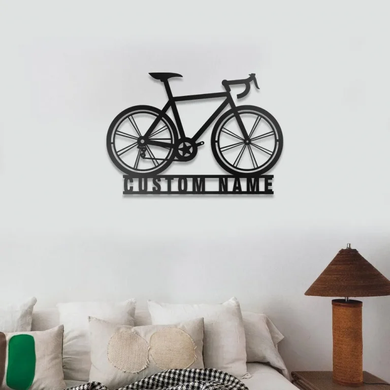 Custom Road Bike Metal Wall Art, Personalized Bicycle Lover Name Sign Decoration For Living Room, Racing Bike Home Decor