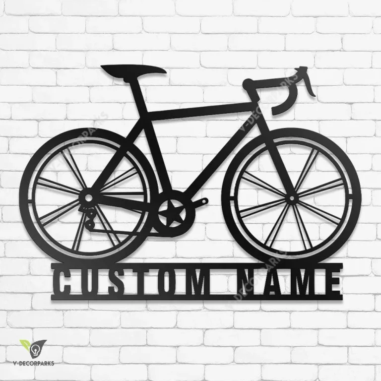 Custom Road Bike Metal Wall Art, Personalized Bicycle Lover Name Sign Decoration For Living Room, Racing Bike Home Decor