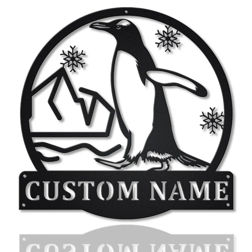 il_fullxfull.3720686167_kxc4.webp Personalized Penguin Bird Monogram Metal Sign Art, Custom Penguin Bird Metal Sign, Father's Day Gift, Pets Gift, Birthday Gift